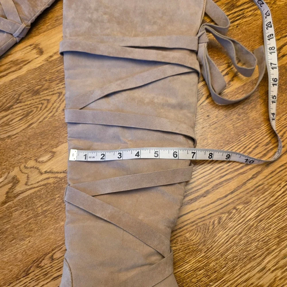 Taupe Sz 10 Faux Suede Over The Knee Thigh HIgh Strappy Stacked Heel‎ Boots